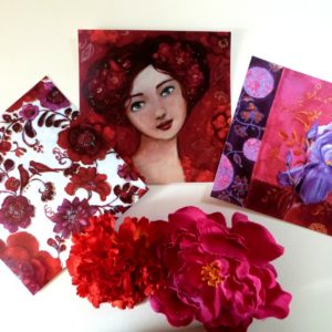 Cartes postales femme et fleurs